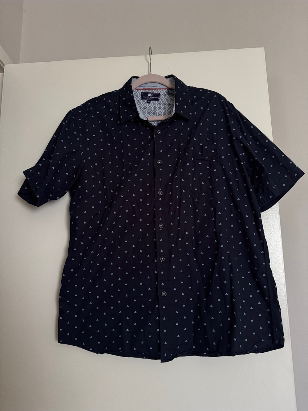 Michael Brandon Men’s Short Sleeve Button Up Shirt XL Navy Triangle